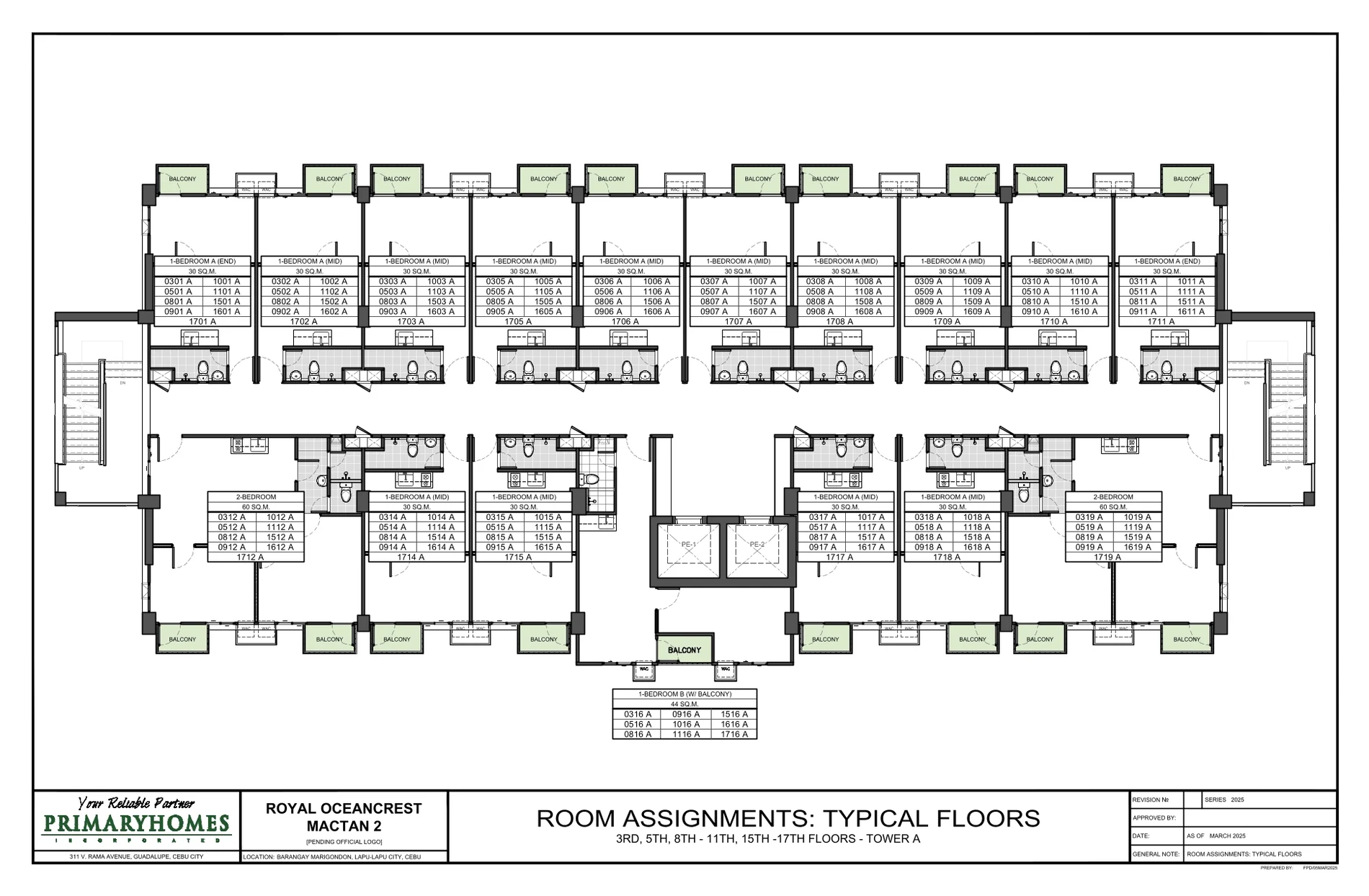 Royal Oceancrest Mactan 2 Tower A · Typical Floors 3, 5, 8–11, 15–17